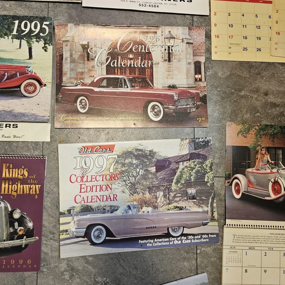 Vintage Old Cars Collector Car Calendar Lot 1990s Tops Cleaners Advertising USA